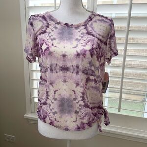 JustFab Active - Mesh Tie-Dye Short Sleeve Top (medium)